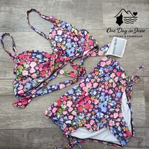 Hanna Nikole Plus Size Cross Front High Waist Floral Bikini Swimsuit Size 12W